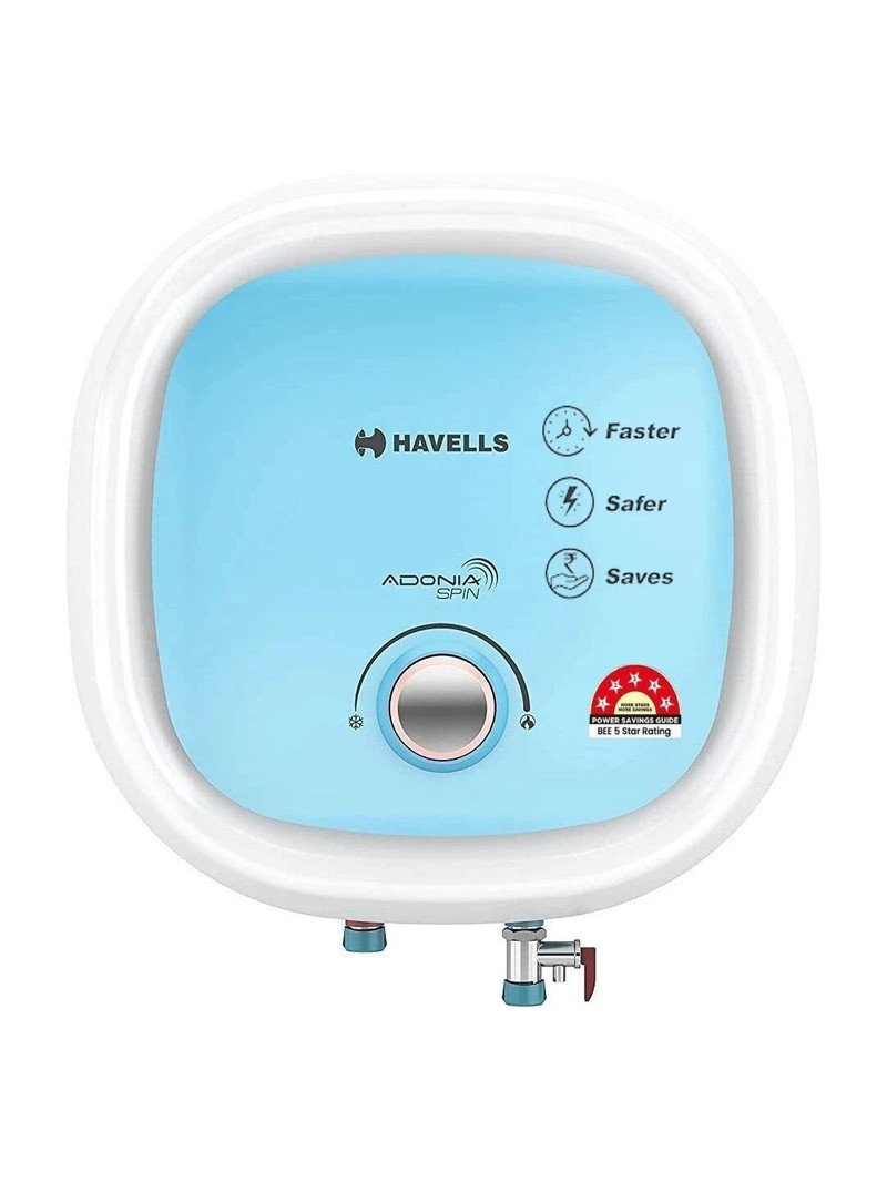 Havells Adonia Spin 15 litre storage water geyser, white with colour-changing LED ring knob