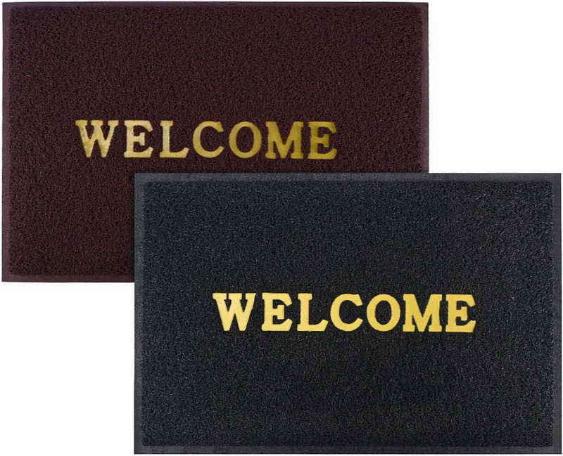 Kuber Industries rubber door mat pack of 2 in maroon and black