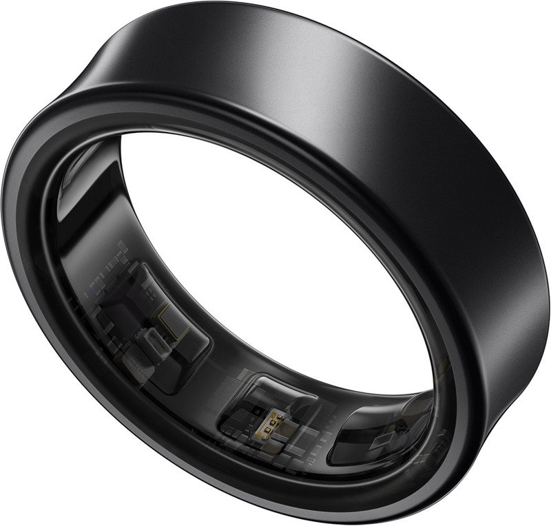 Samsung Galaxy Ring in titanium black with charging cradle