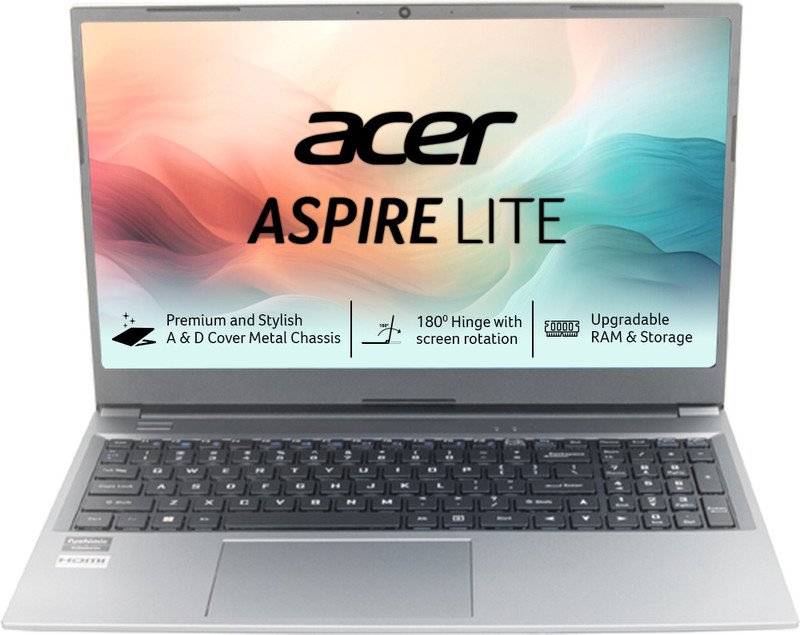 Acer Aspire Lite Metal 2026 AL15-41 laptop in steel grey, open front view