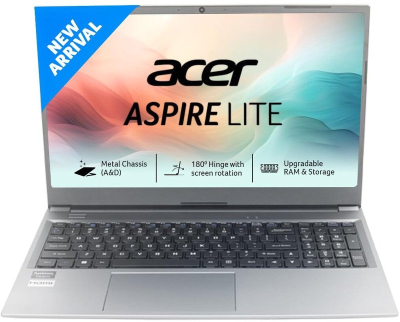 Acer Aspire Lite Metal 2026 AL15-53 notebook in steel gray, open front view