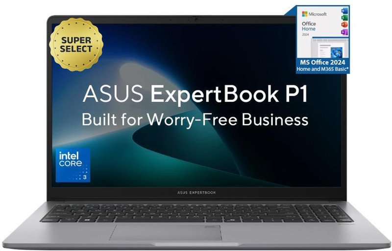 ASUS ExpertBook P1 laptop in dark grey with 15.6-inch display, front view