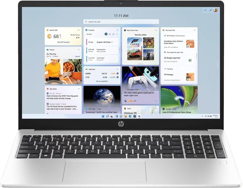 HP 255R G10 laptop in Matt Silver with 15.6-inch FHD display, front view